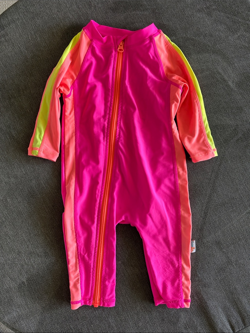Swimzip Baby Long Sleeve Rash Guard Swimsuit - Pink & Neon 6-12 month Neon